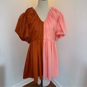 CROSBY Women’s XL Hendrix Mixed Media Raines Two Tone Orange Pink Mini Dress